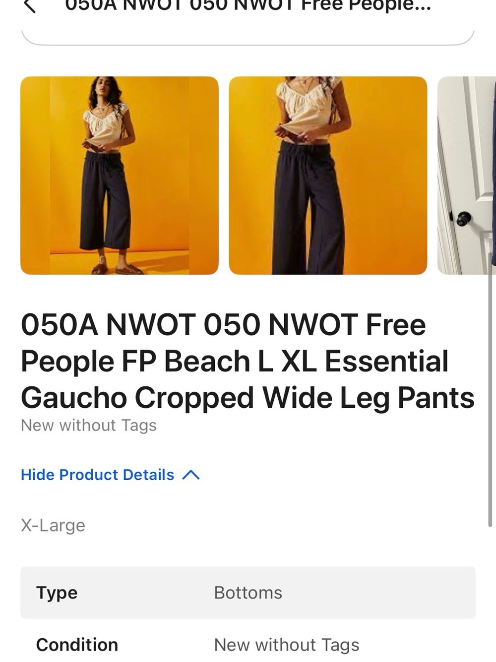Free People Navy Cropped Gaucho Wide-Leg Pants